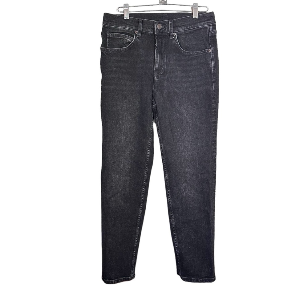 Massimo Dutti Womens Sz 6 Black Mid Rise Straight Leg Jeans Cotton Blend